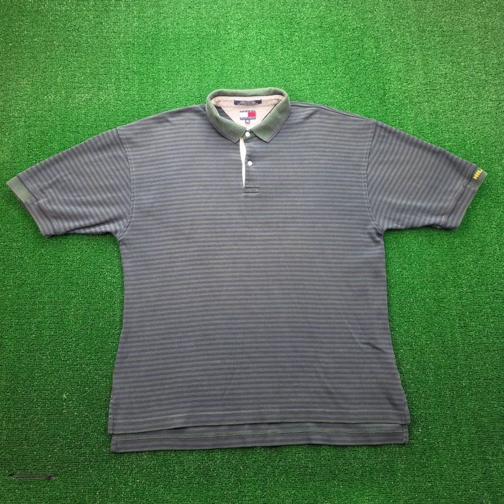 Vintage 90s Tommy Hilfiger Pique‎ Polo Shirt Mens 2XL/XL Forest Green Striped